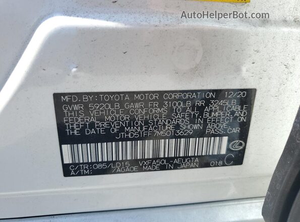 JTHD51FF7M5013629 2021 LEXUS LS White Widok naklejki z numerem VIN