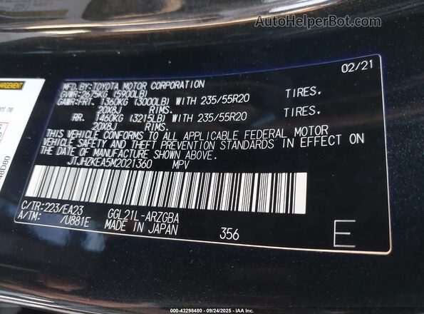 JTJHZKEA5M2021360 2021 LEXUS RX 350L Черный Вид подкапотного пространства