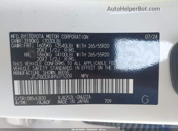 JTJTBCDX4R5015209 2024 LEXUS GX 550 White Вид підкапотного простору