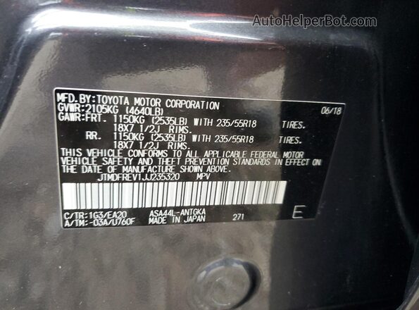 JTMDFREV1JJ235320 2018 TOYOTA LIMITED Серый Вид наклейки с VIN-кодом