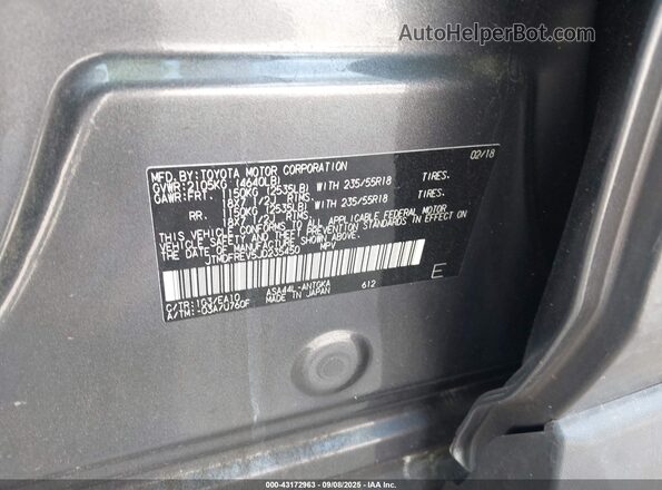 JTMDFREV5JD235450 2018 TOYOTA LIMITED Gray Vista del compartimento del motor