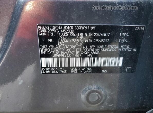 JTMWFREV3JD117597 2018 TOYOTA RAV4 Gray Widok wnętrza 360 stopni