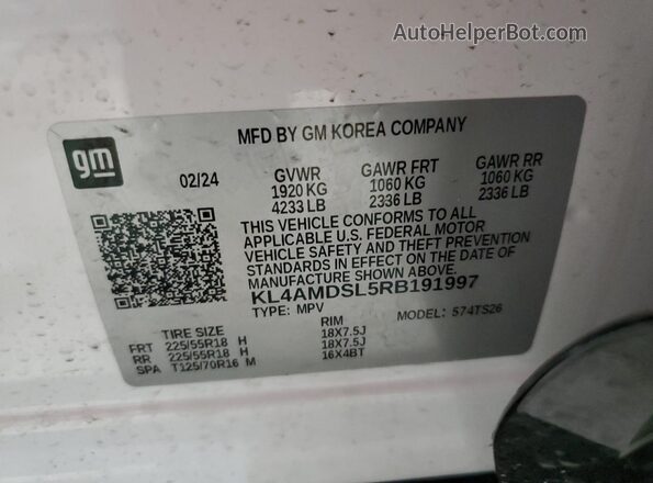 KL4AMDSL5RB191997 2024 BUICK ENCORE White VIN sticker view