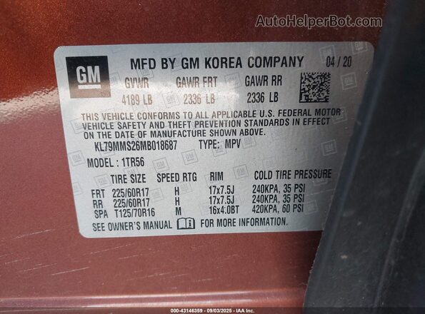 KL79MMS26MB018687 2021 CHEVROLET TRAILBLAZER Оранжевый Вид подкапотного пространства
