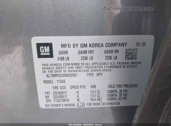 KL79MPS25MB092667 2021 CHEVROLET TRAILBLAZER Gray Widok komory silnika