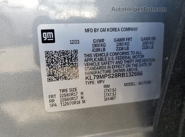 KL79MPS28RB132666 2024 CHEVROLET TRAILBLAZER Серый Вид наклейки с VIN-кодом