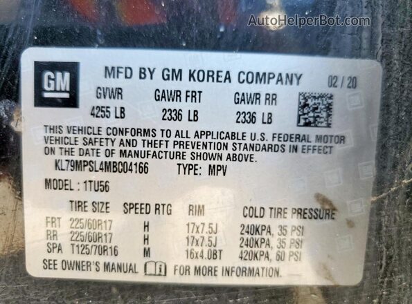 KL79MPSL4MB004166 2021 CHEVROLET TRAILBLAZER Black Панорамний вид салону 360°