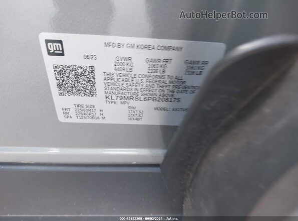 KL79MRSL6PB208175 2023 CHEVROLET TRAILBLAZER Серебряный Вид задних сидений