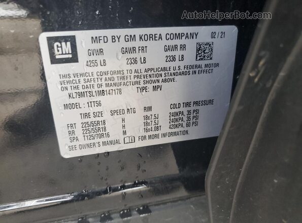 KL79MTSL1MB147178 2021 CHEVROLET TRAILBLAZER Black Widok wnętrza 360 stopni