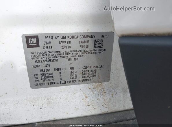 KL7CJLSB5JB537797 2018 CHEVROLET TRAX White Շարժիչի բաժամունքի տեսք