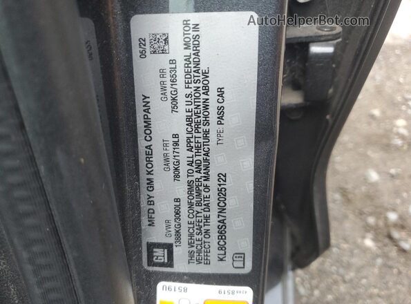KL8CB6SA7NC025122 2022 CHEVROLET SPARK Charcoal VIN sticker view