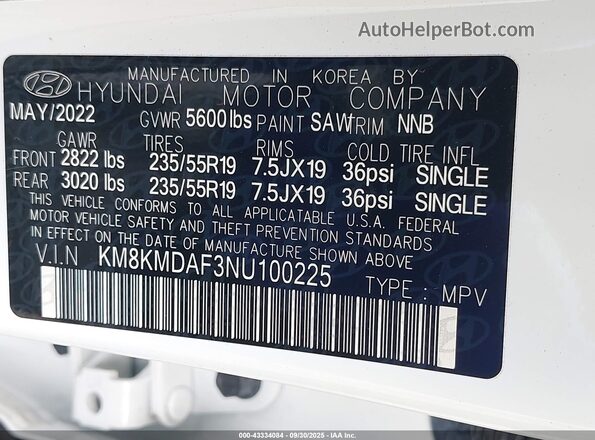 KM8KMDAF3NU100225 2022 HYUNDAI IONIQ 5 White Widok komory silnika