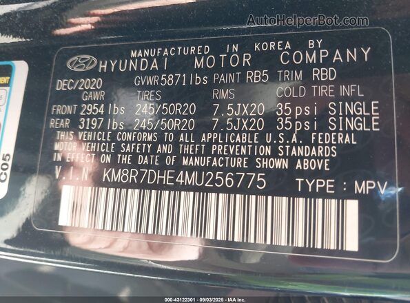 KM8R7DHE4MU256775 2021 HYUNDAI PALISADE Черный Вид подкапотного пространства