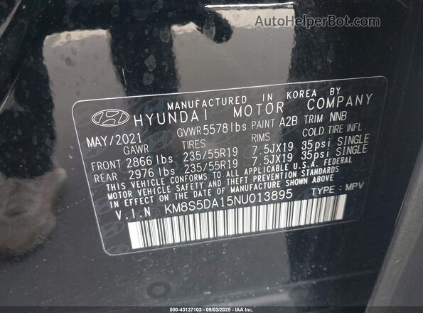 KM8S5DA15NU013895 2022 HYUNDAI SANTA FE HYBRID Black Widok komory silnika