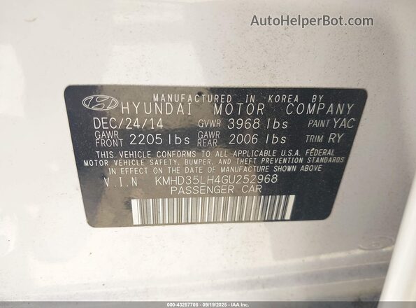 KMHD35LH4GU252968 2016 HYUNDAI ELANTRA GT Белый Вид подкапотного пространства