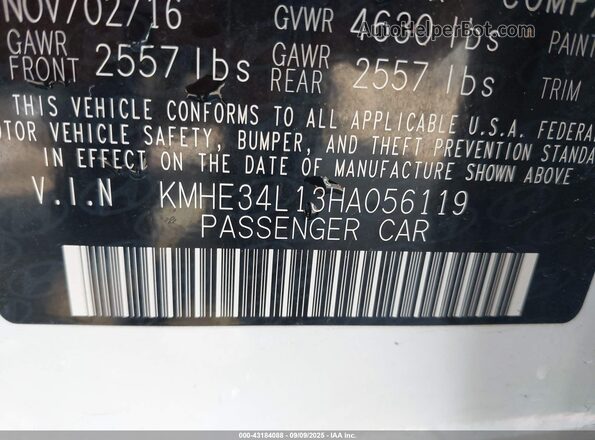 KMHE34L13HA056119 2017 HYUNDAI SONATA HYBRID Белый Вид подкапотного пространства