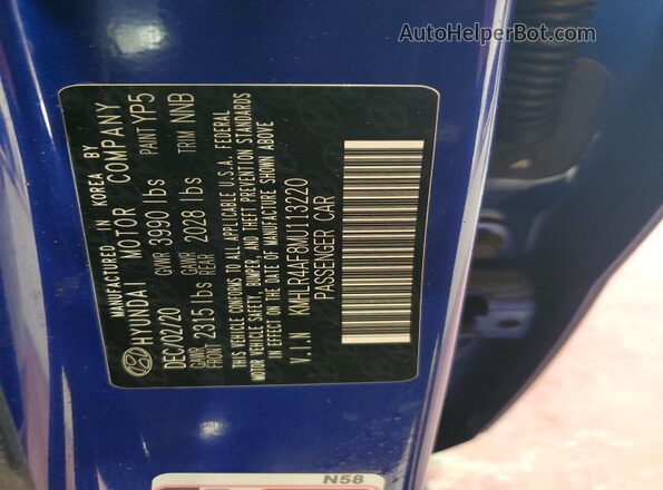 KMHLR4AF8MU113220 2021 HYUNDAI ELANTRA Blue Widok komory silnika