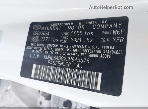 KMHLS4DG2SU945576 2025 HYUNDAI ELANTRA White Engine compartment view