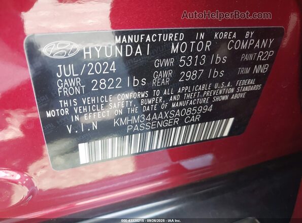 KMHM34AAXSA085994 2025 HYUNDAI IONIQ 6 Red Widok komory silnika