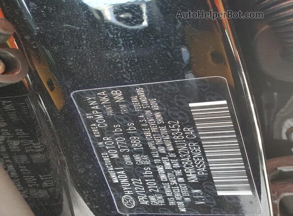 KMHRC8A32NU183452 2022 HYUNDAI VENUE Black VIN կոդի պիտակի տեսք