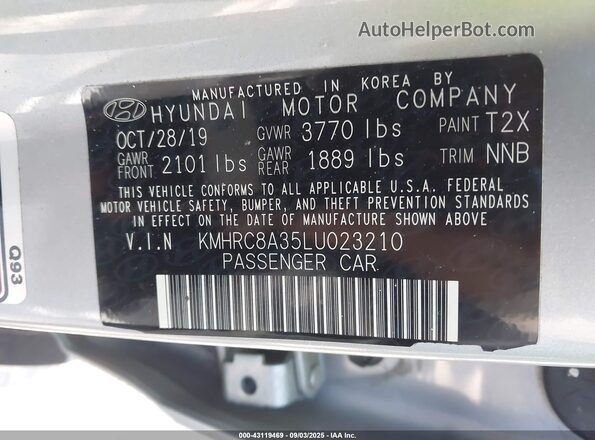 KMHRC8A35LU023210 2020 HYUNDAI VENUE Silver Vista del compartimento del motor