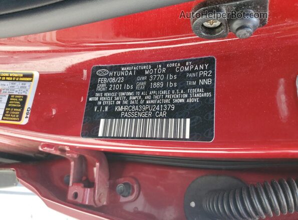 KMHRC8A39PU241379 2023 HYUNDAI VENUE Red Widok naklejki z numerem VIN