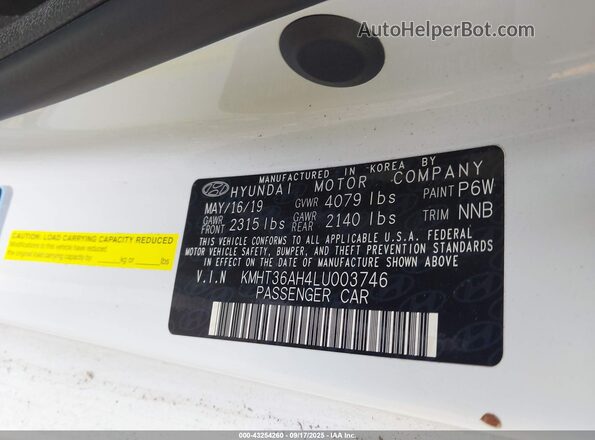 KMHT36AH4LU003746 2020 HYUNDAI VELOSTER N White Vista del compartimento del motor