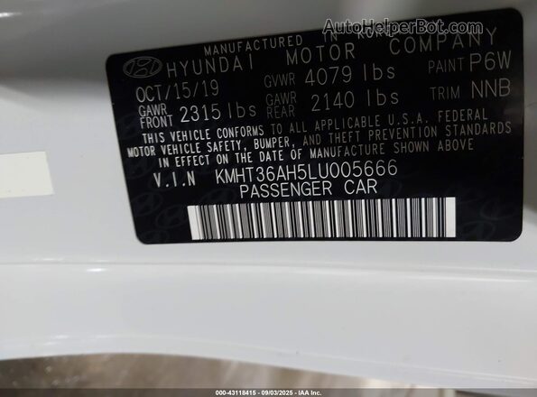 KMHT36AH5LU005666 2020 HYUNDAI VELOSTER N White Вид підкапотного простору