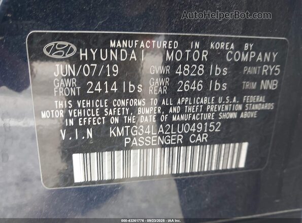KMTG34LA2LU049152 2020 GENESIS G70 Blue Engine compartment view