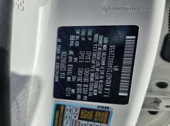 KNDAEFS54R6022658 2024 KIA EV9 White Vista de la etiqueta del VIN