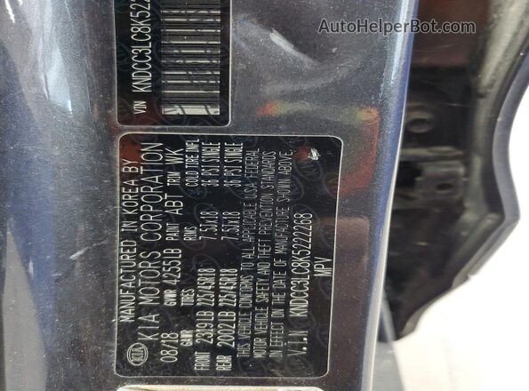 KNDCC3LC8K5222268 2019 KIA NIRO Charcoal Vista de la etiqueta del VIN