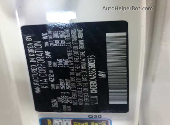 KNDERCAA5S7680573 2025 KIA SELTOS White Widok naklejki z numerem VIN