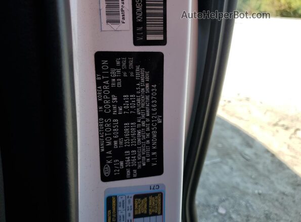 KNDMB5C12L6637034 2020 KIA SEDONA White Widok naklejki z numerem VIN