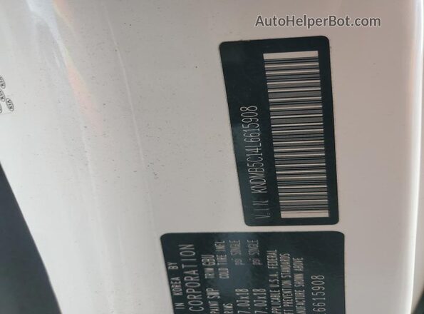 KNDMB5C14L6615908 2020 KIA SEDONA White Widok naklejki z numerem VIN