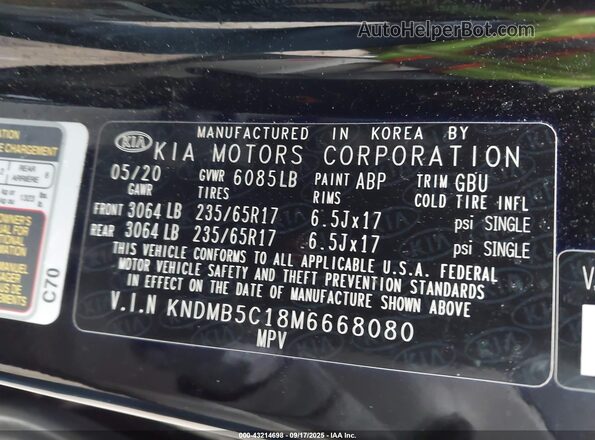 KNDMB5C18M6668080 2021 KIA SEDONA Black Вид підкапотного простору
