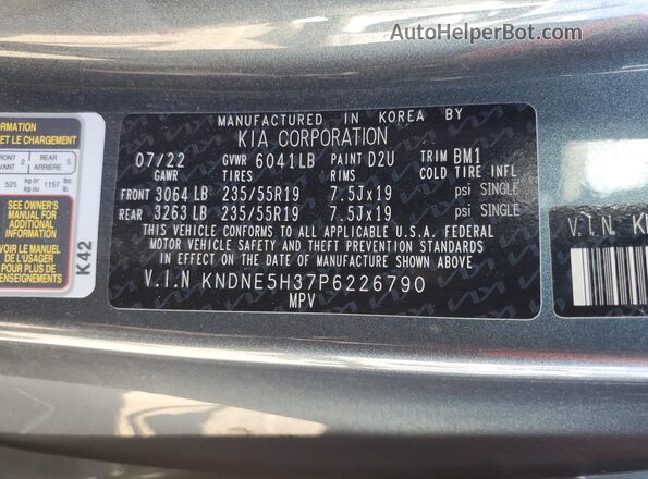 KNDNE5H37P6226790 2023 KIA CARNIVAL Синий Вид наклейки с VIN-кодом