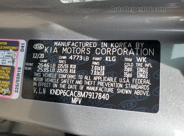 KNDP6CAC8M7917840 2021 KIA SPORTAGE Серебряный Вид наклейки с VIN-кодом