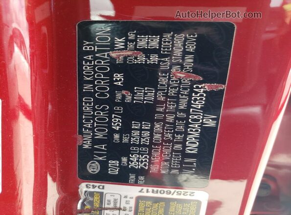 KNDPM3AC8J7463543 2018 KIA SPORTAGE Red Widok wnętrza 360 stopni