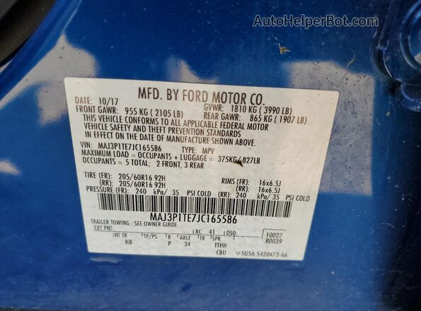 MAJ3P1TE7JC165586 2018 FORD ECOSPORT Blue Vista del compartimento del motor