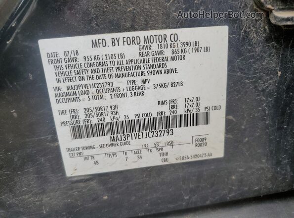 MAJ3P1VE1JC232793 2018 FORD ECOSPORT Black Widok wnętrza 360 stopni