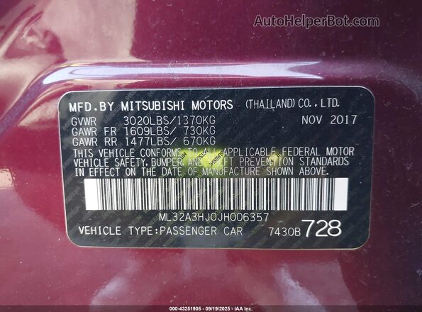 ML32A3HJ0JH006357 2018 MITSUBISHI MIRAGE Purple Widok komory silnika
