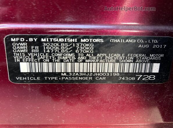 ML32A3HJ2JH003198 2018 MITSUBISHI MIRAGE Темно-бордовый Вид задней части салона