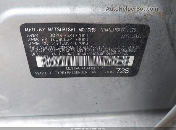 ML32AUHJ2MH009173 2021 MITSUBISHI MIRAGE Silver Widok komory silnika