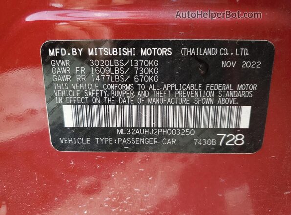 ML32AUHJ2PH003250 2023 MITSUBISHI MIRAGE Maroon Widok komory silnika