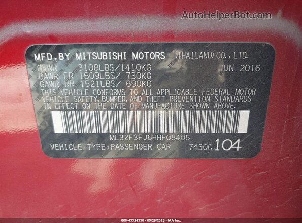 ML32F3FJ6HHF08405 2017 MITSUBISHI MIRAGE G4 Red Widok komory silnika
