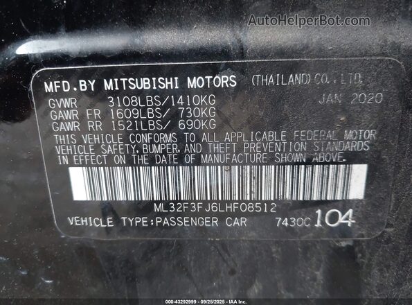 ML32F3FJ6LHF08512 2020 MITSUBISHI MIRAGE G4 Черный Вид подкапотного пространства