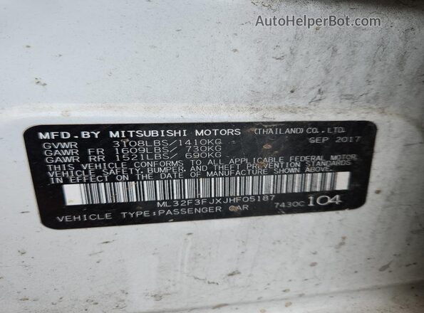ML32F3FJXJHF05187 2018 MITSUBISHI MIRAGE Белый Вид подкапотного пространства