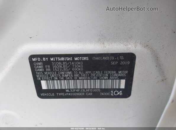 ML32F4FJ3LHF01605 2020 MITSUBISHI MIRAGE G4 Белый Вид подкапотного пространства