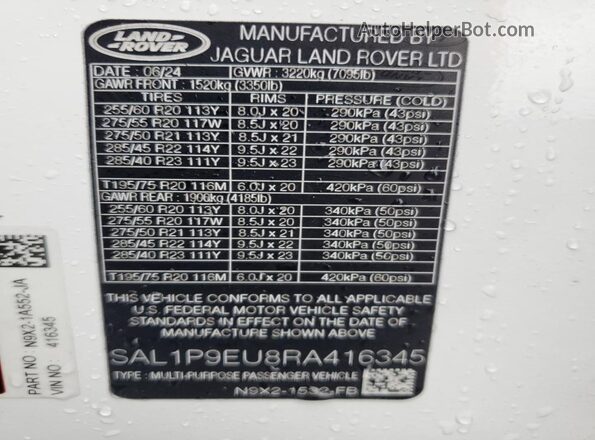 SAL1P9EU8RA416345 2024 LAND ROVER RANGE White Widok wnętrza 360 stopni