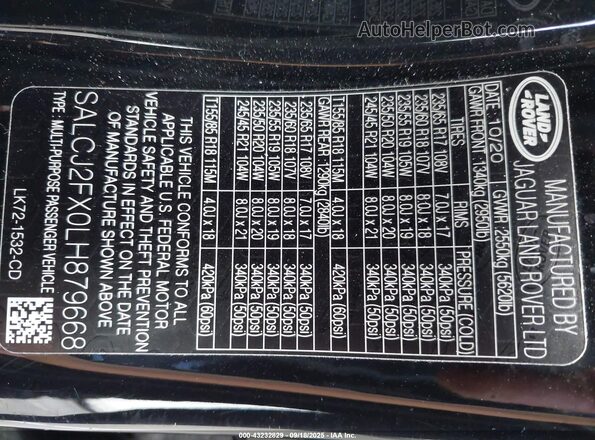 SALCJ2FX0LH879668 2020 LAND ROVER DISCOVERY SPORT Black Widok komory silnika